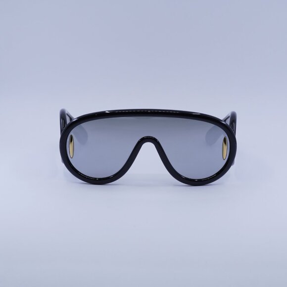 Loewe LW40108I 01C Sunglasses Black/Silver Shield Frame, Grey Lenses - Picture 2 of 11